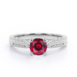 Antique Art Deco 1 Carat Round Cut Lab Ruby Four Prong Solitaire Engagement Ring In White Gold