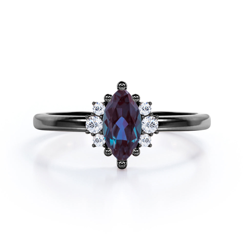 Seven Stone 1.25 Carat Marquise Cut  Lab Created Alexandrite And Diamond Six Prong Engagement Ring In White Gold