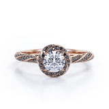 Twirl Halo - 1.35 TCW Round Shaped Moissanite with Lab Created Black Diamond - Twisted Pave Engagement Ring - 10K White Gold