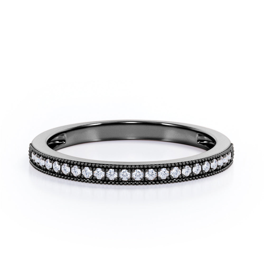 Milgrain Edged - 0.15 TCW Round Cut Diamond - Pave Channel Wedding Band - Rose Gold