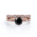 Vintage design 1.50 Carat Round cut Lab Black Diamond Wedding Set for Women in Rose Gold