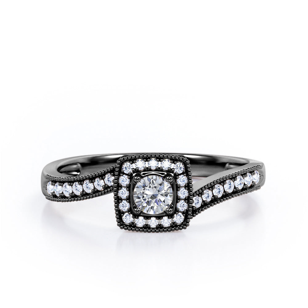 Vintage 1 Ct Round Lab Diamond Engagement Ring