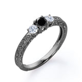 1 ct Round Lab Black Diamond Three Stone Engagement Ring
