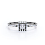 Pave 1 Carat Princess Cut Moissanite Halo Engagement Ring