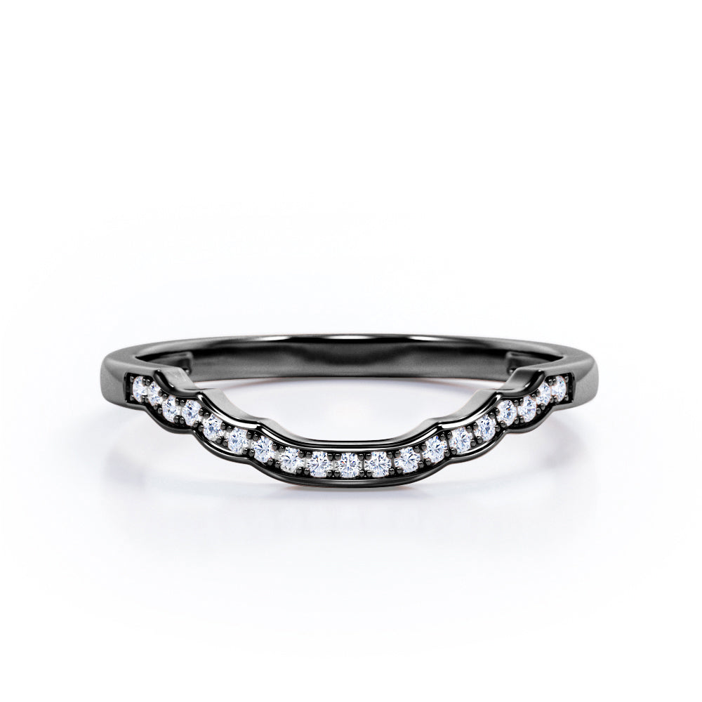 0.15 TCW Round Cut Diamond - Pave Channel Design - Curved Shank Starlight Wedding Band - 10K Rose Gold