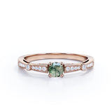 Baguette Shape Band with 0.7 carat Round Dendritic Moss Agate Engagement Ring in White Gold