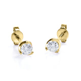 Single Stone 1 Carat Round Certified Moissanite Martini Set with Tension Back Stud Earrings in Yellow Gold