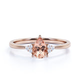 7 Stone 1.15 Carat Teardrop Champagne Morganite and Tapered Shank Diamond Engagement Ring in White Gold