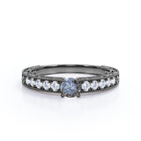 0.40 Ct Round Cut Salt and Pepper Diamond Floral Engagement Ring