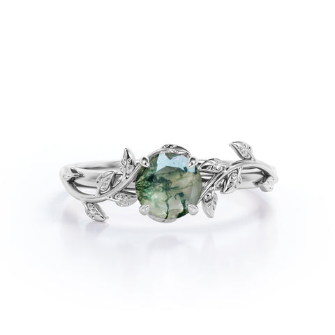 Nature Inspired 1 Ct Round Cut Green Moss Agate Engagement Ring