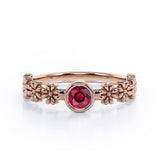 Flower Field 0.5 carat Round Lab Ruby Solitaire Nature-Inspired ring in Rose Gold
