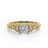 Classic Four Prong 0.45 Carat Round Cut Diamond Art Deco Engagement Ring In Rose Gold