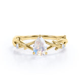 1.15 ct Pear Rainbow Moonstone Leaf Engagement Ring