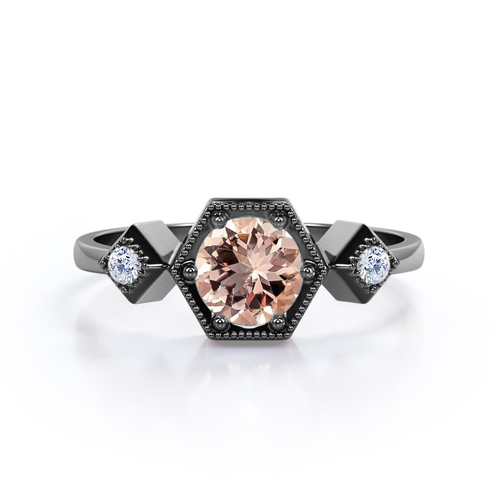 Trilogy 0.5 carat Round Morganite and Moissanite Modern Engagement Ring in White Gold