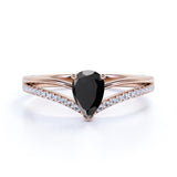 Contoured 1.50 Carat Teardrop Lab Lab Black Diamond and Split Shank Engagement Ring in White Gold