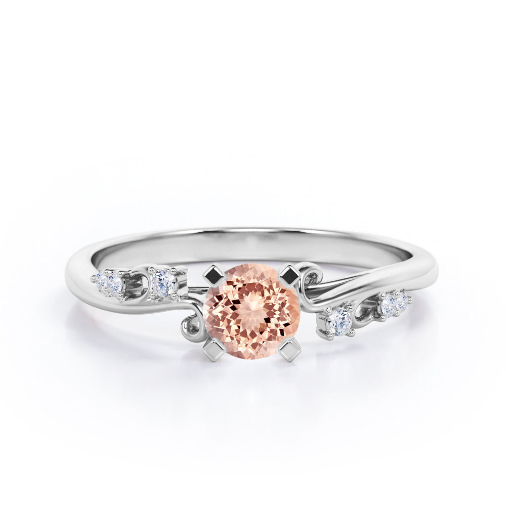 Stylish 1.05 Carat Round Cut Morganite And Diamond Seven Stone Engagement Ring In Rose Gold