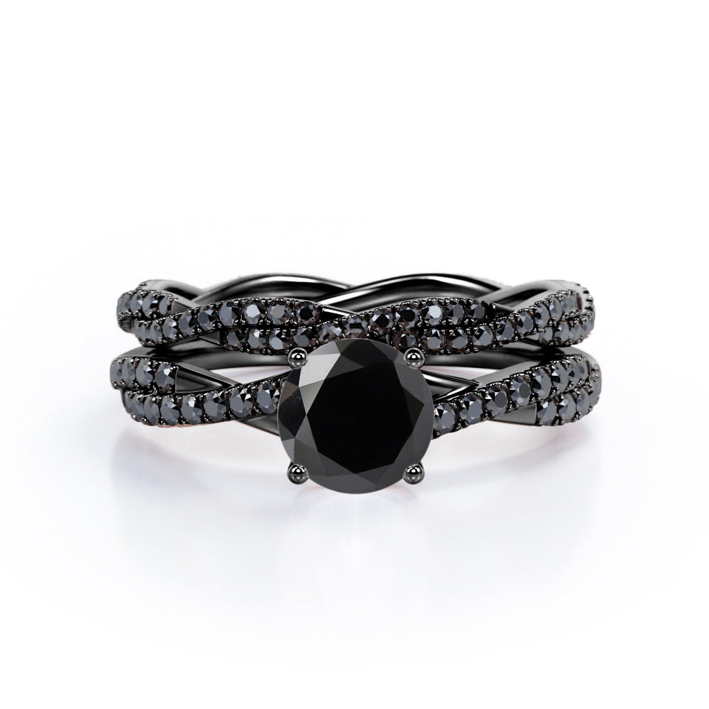 1.75 ct Round Lab Black Diamond Double Twisted Bridal Set