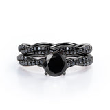1.75 ct Round Lab Black Diamond Double Twisted Bridal Set