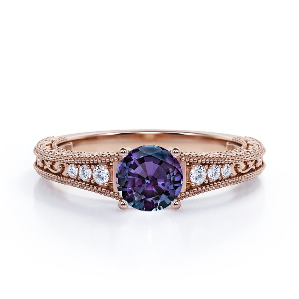 1.25 Ct Round Lab Alexandrite Filigree Engagement Ring