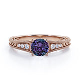 1.25 Ct Round Lab Alexandrite Filigree Engagement Ring