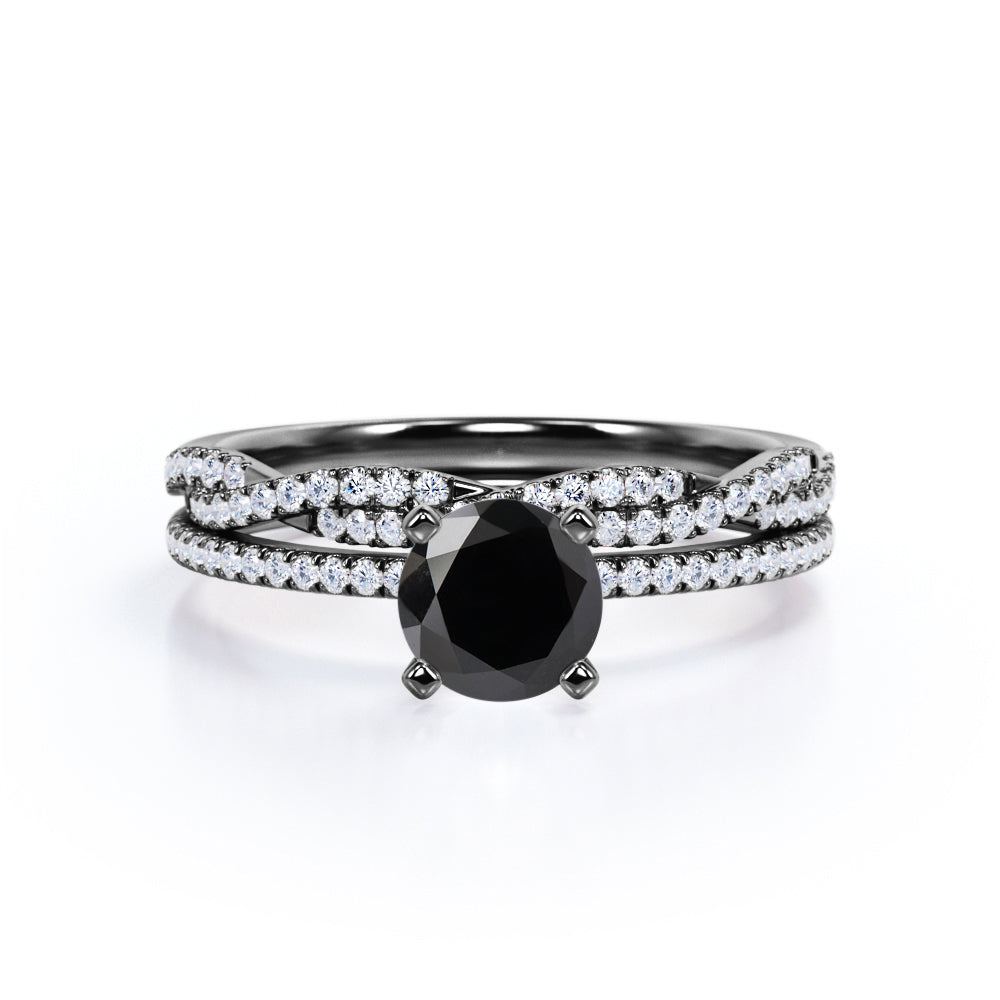 1.50 ct Round Lab Black Diamond Infinity Pave Bridal Set