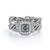 Art Deco 1 Ct Round Salt and Pepper Diamond Wedding Ring Set