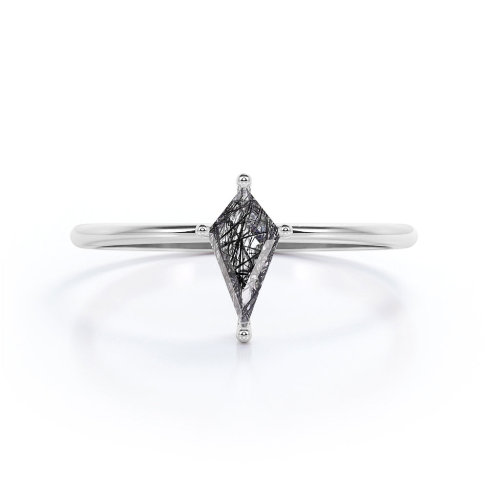 1 ct Kite Shaped Black Rutilated Quartz Solitaire Engagement Ring