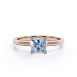1 ct Cushion Aquamarine  Solitaire Engagement Ring