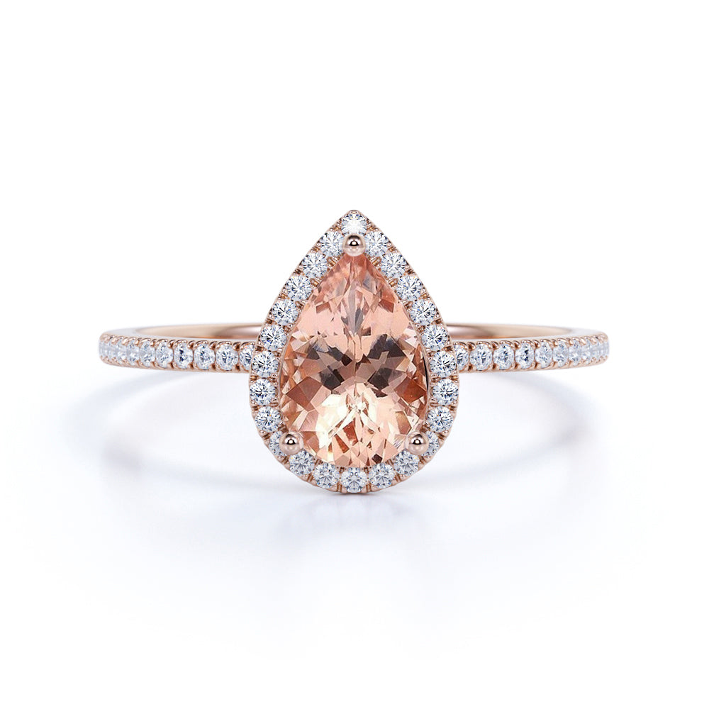 1.50 ct Pear Morganite Halo Engagement Ring