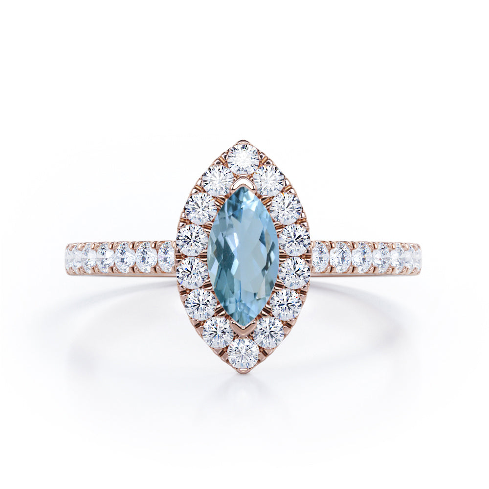 Classic Marquise 1 carat Marquise Aquamarine and Diamonds Engagement Ring in White Gold