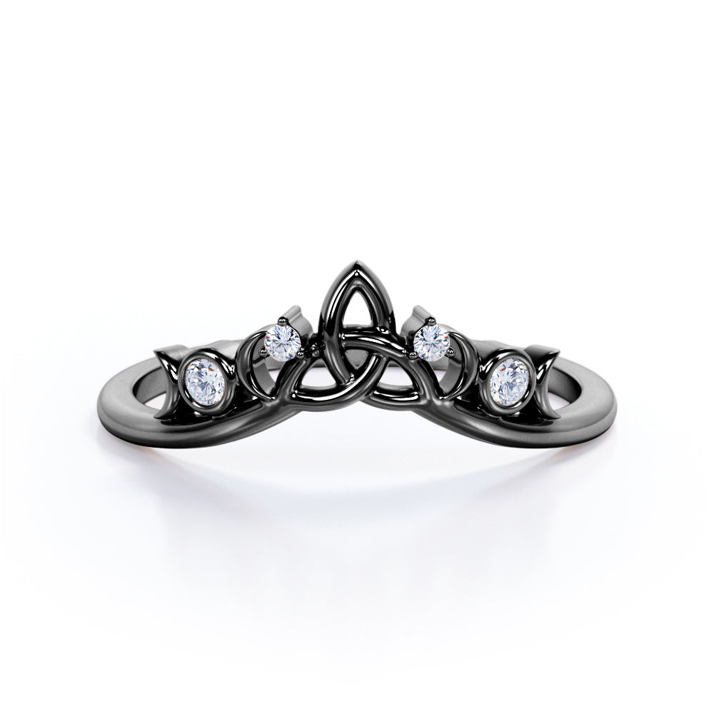 Iconic Moon Phase - 0.10 TCW Round Diamond - Bezel and Prong Wedding Band - Rose Gold