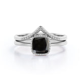 Antique Artdeco 1.25 Cushion cut Lab Black Diamond Wedding Bridal Set in Rose Gold