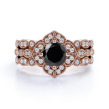 Unique antique 2 Carat Lab Black Diamond Trio Wedding Ring Set for Women in White Gold