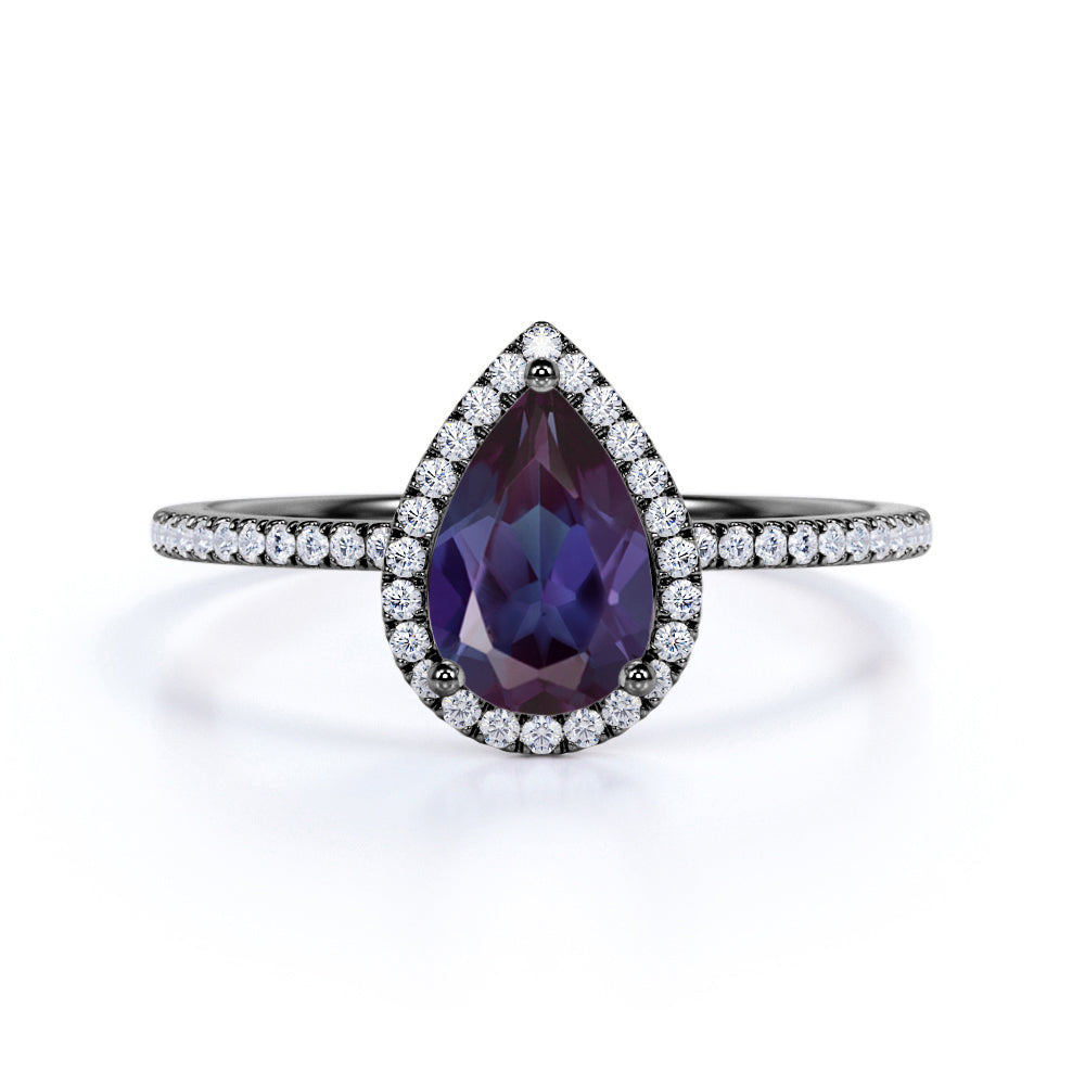 1.50 Ct Pear Lab Alexandrite Semi Eternity Engagement Ring