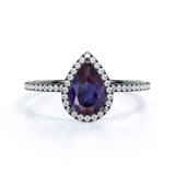 1.50 Ct Pear Lab Alexandrite Semi Eternity Engagement Ring