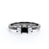 1.15 Carat Princess Cut Lab Grown Black Diamond Three Stone Engagement Ring In White Gold