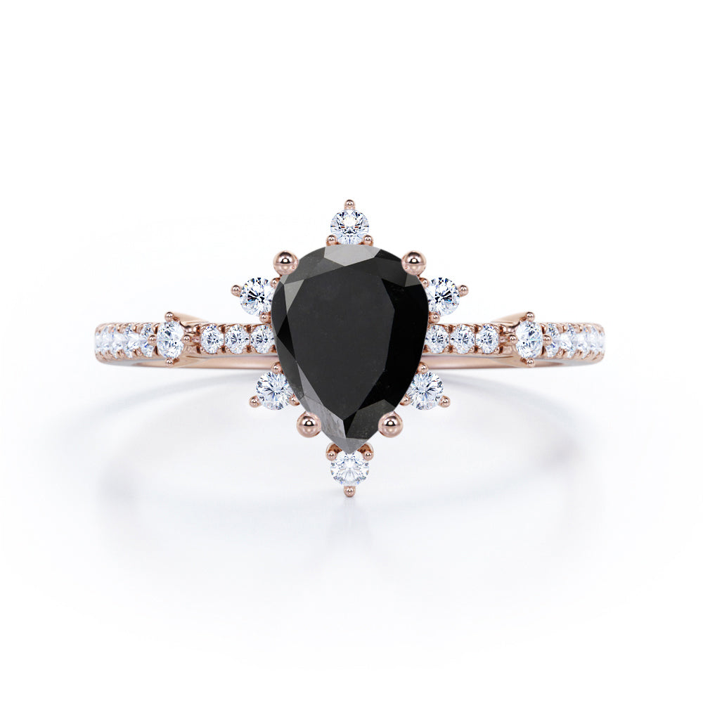 Snowflake 0.7 carat Pear Black Diamond Classic Engagement Ring in Black Gold