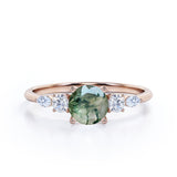 Five Stone 0.6 Carat Round Cut Moss Agate Engagement Ring