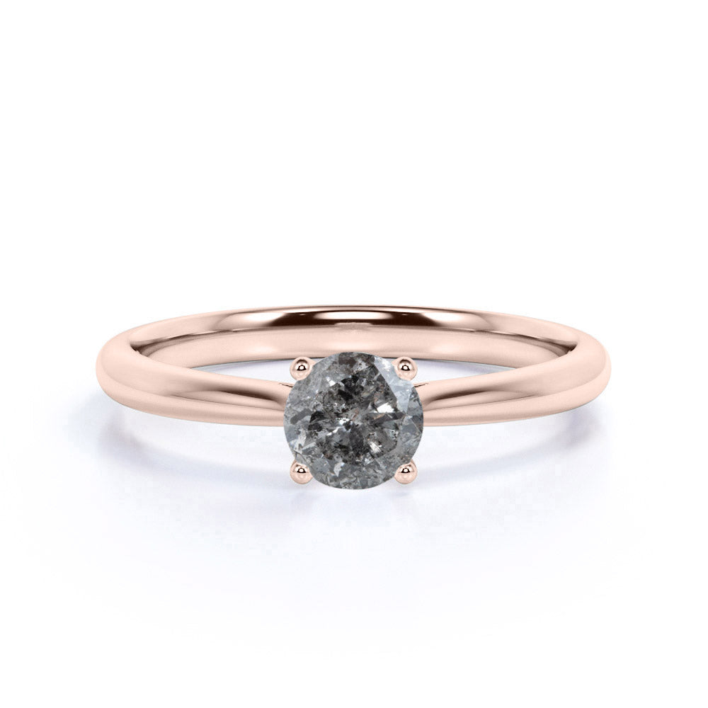 0.50 Ct Round Salt and Pepper Diamond Solitaire Engagement Ring