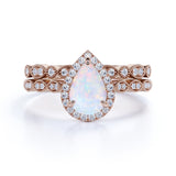 1.75 ct Teardrop Blue Fire Opal and Diamond Engagement Ring Set in 10K Rose Gold