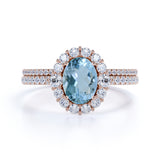 1.75 ct Oval Aquamarine Halo Wedding Ring Set