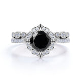 1.75 Carat Cushion cut Lab Black Diamond Bridal Set with semi eternity wedding band in Rose Gold