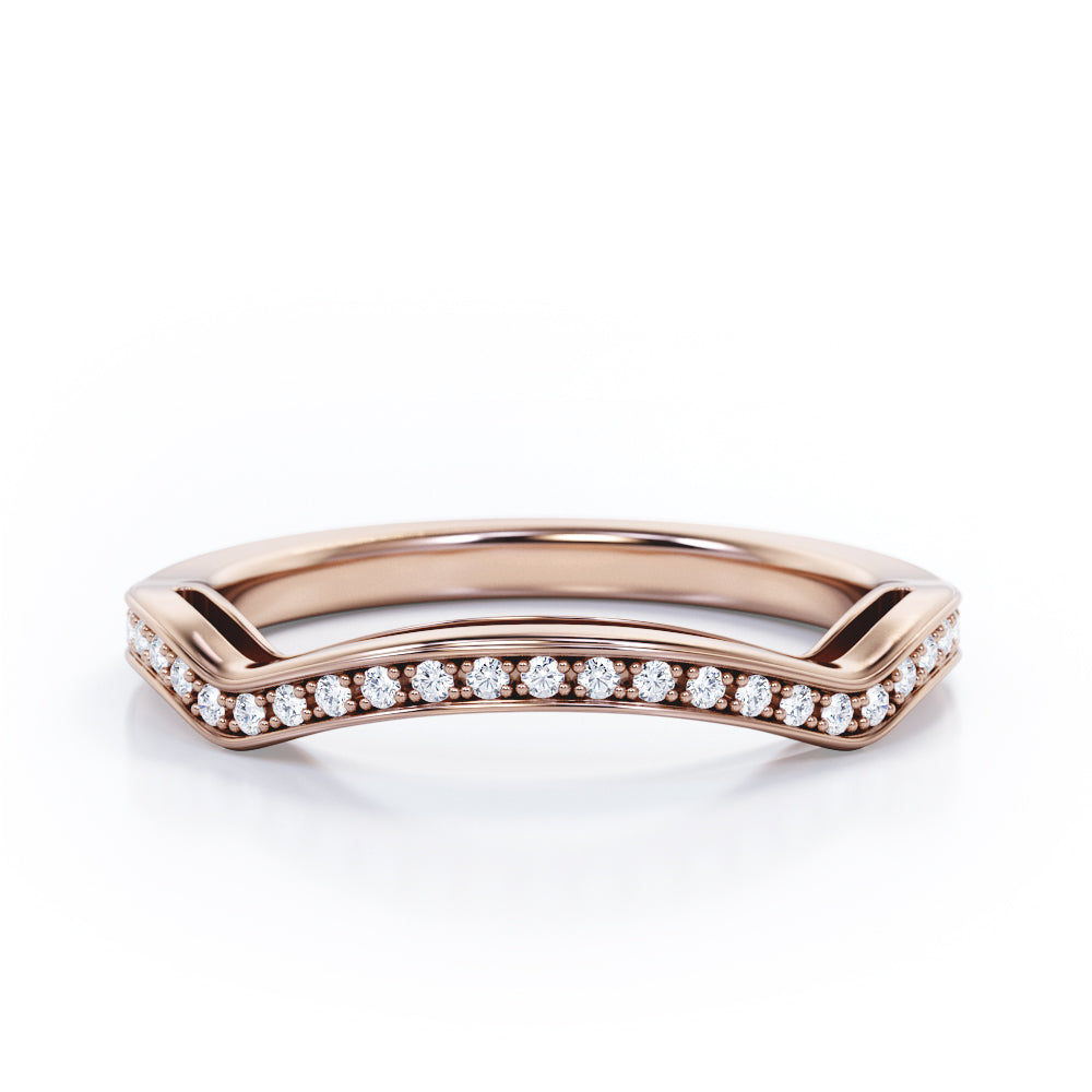 Pave 0.15 TCW Round Shape Curved Wedding Band