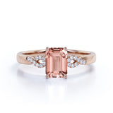 1.25 Carat emerald cut Morganite and Diamond Engagement Ring in 10k White Gold