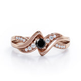 Distorted Unique Twisted Rope 0.6 carat Round Black Diamonds Promise Ring in Rose Gold