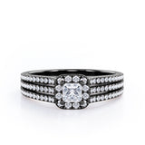 Triple Split-Shanked Pave - 0.55 TCW Princess Cut Diamond - Halo Engagement Ring - 10K White Gold