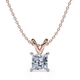 Claw Set Solitaire 1 Carat Princess Cut Certified Moissanite Double Bail Pendant Necklace in White Gold