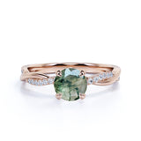 Twisted 1.10 Carat Round Green Moss Agate Engagement Ring