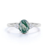 1.50 Carat Round Cut Moss Agate Cluster Engagement Ring