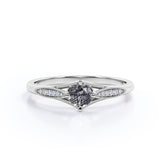 Classic 1.25 Carat Round Cut Natural Black Hair Rutilated Quartz and Diamond Pave Milgrain Engagement Ring in White Gold